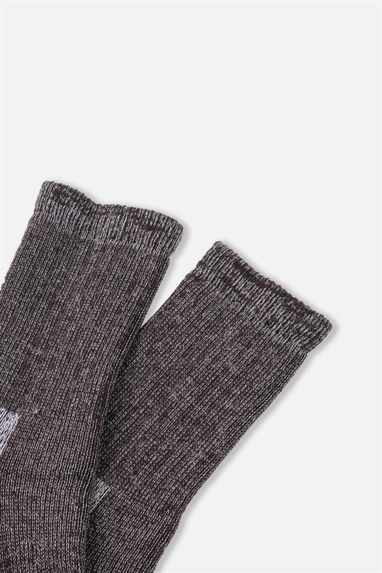 Aytuğ Unisex Alpaka Yünü Havlu Kışlık Soket Çorap Kahverengi-Ekru