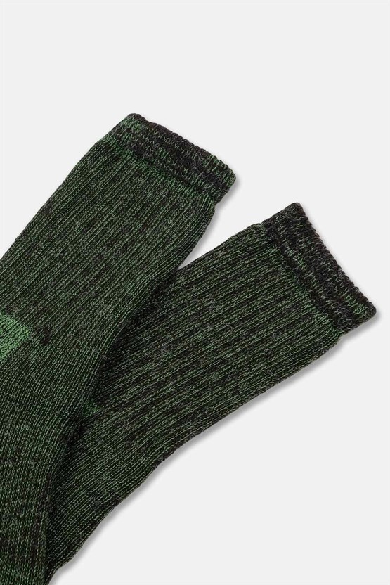 Aytuğ Unisex Alpaka Yünü Havlu Kışlık Soket Çorap Kahverengi-Yeşil