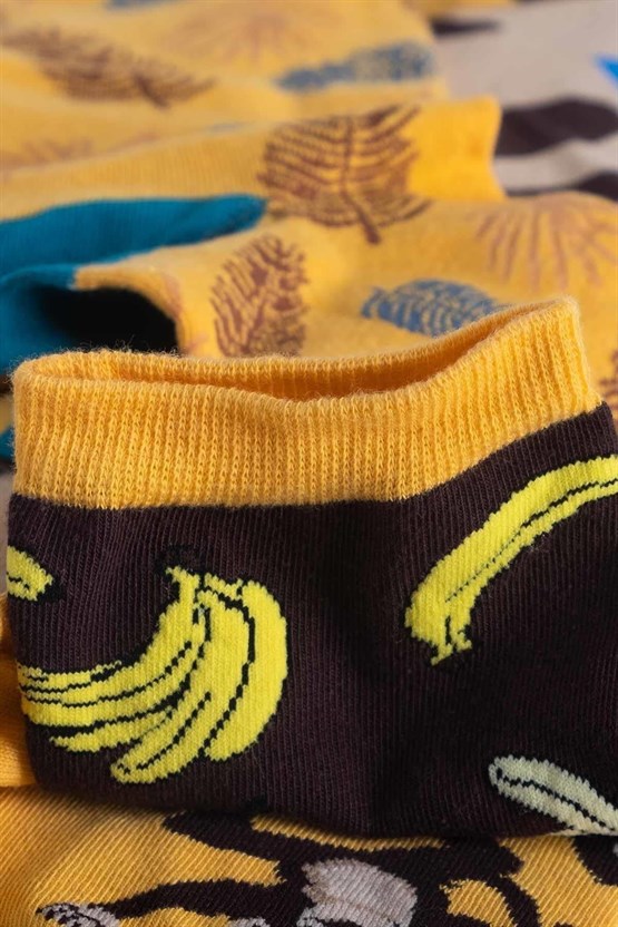 Unisex Pamuklu 3 Çift Hayvan Desenli Eğlenceli Soket Çorabı Hayvan Desenli