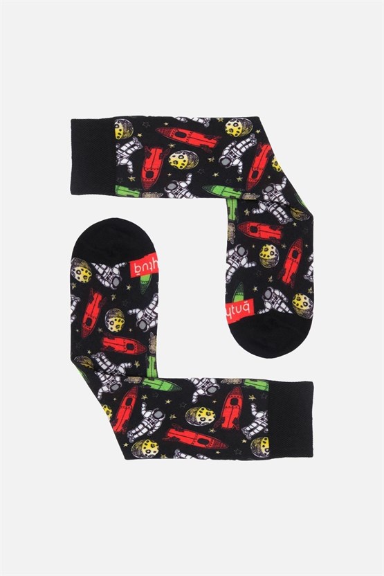 Aytuğ Unisex Pamuklu Astronot Desenli Eğlenceli Soket Çorabı Astronot Desenli