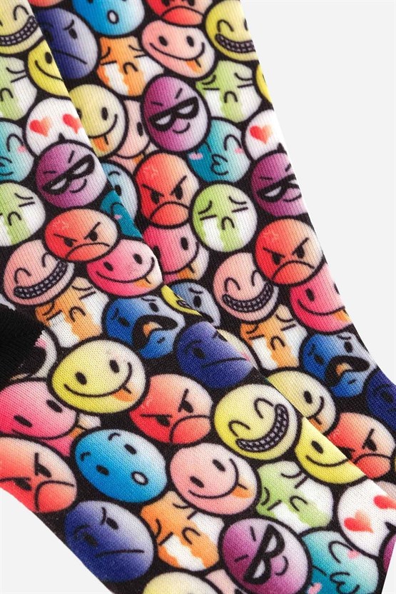 Aytuğ Unisex Pamuklu Emoji Desenli Eğlenceli Soket Çorabı Emoji Desenli