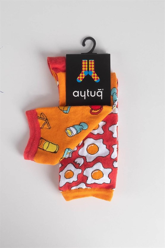 Aytuğ Unisex Pamuklu Kahvaltı Desenli Eğlenceli Soket Çorap Kahvaltı Desenli