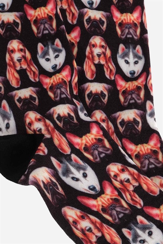 Aytuğ Unisex Pamuklu Köpek Desenli Eğlenceli Soket Çorabı Köpek Desenli