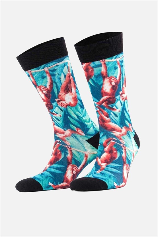 Aytuğ Unisex Pamuklu Maymun Desenli Eğlenceli Soket Çorabı Maymun Desenli