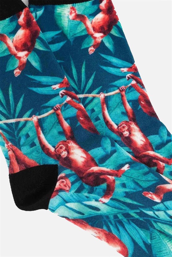 Aytuğ Unisex Pamuklu Maymun Desenli Eğlenceli Soket Çorabı Maymun Desenli