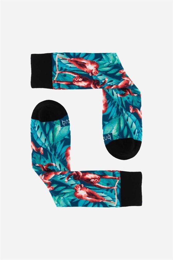 Aytuğ Unisex Pamuklu Maymun Desenli Eğlenceli Soket Çorabı Maymun Desenli