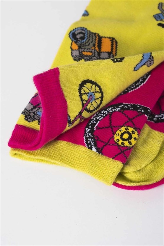 Aytuğ Unisex Pamuklu Tekli Bisiklet Desenli Eğlenceli Soket Çorabı Bisiklet Desenli