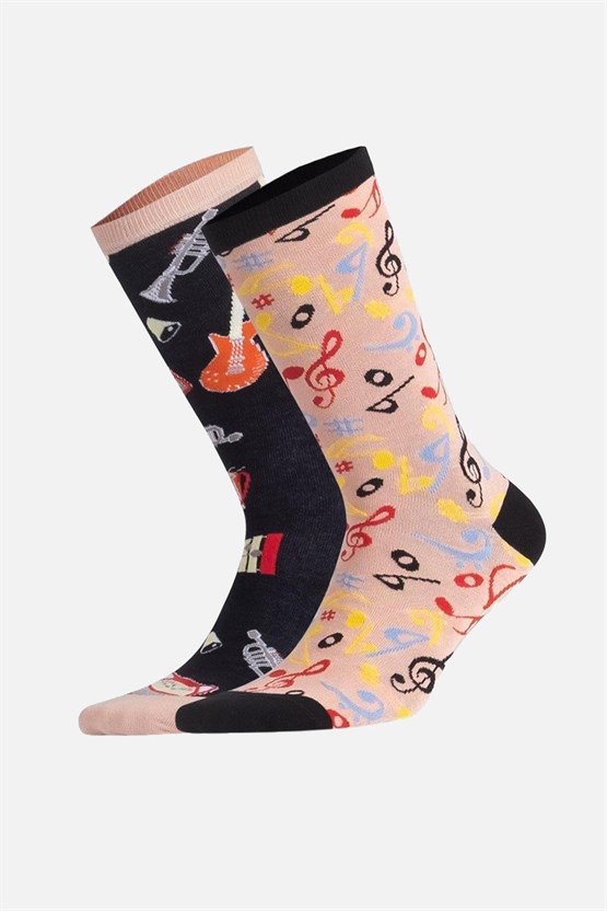 Aytuğ Unisex Pamuklu Tekli Müzik Desenli Eğlenceli Soket Çorabı Müzik Desenli