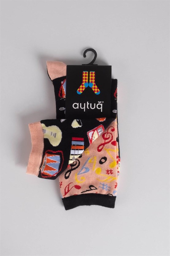 Aytuğ Unisex Pamuklu Tekli Müzik Desenli Eğlenceli Soket Çorabı Müzik Desenli