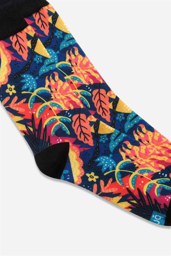 Aytuğ Unisex Pamuklu Yaprak Desenli Eğlenceli Soket Çorabı Çok Renkli