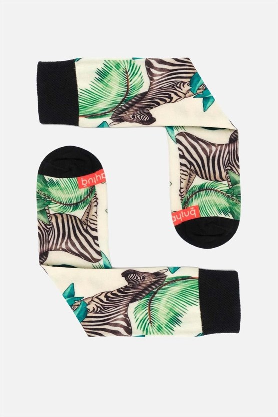 Aytuğ Unisex Pamuklu Zebra Desenli Eğlenceli Soket Çorabı Zebra Desenli