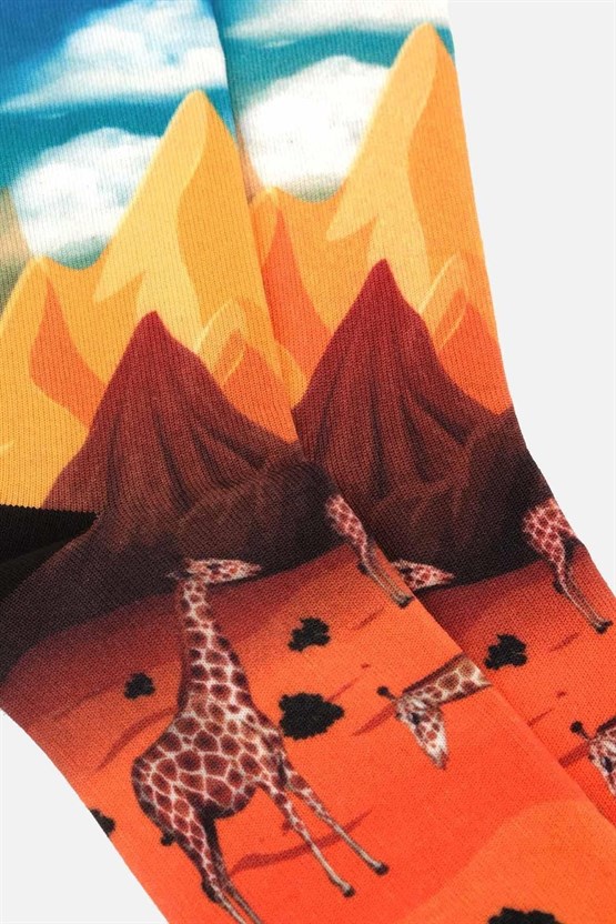 Aytuğ Unisex Pamuklu Zürafa Desenli Eğlenceli Soket Çorabı Zürafa Desenli