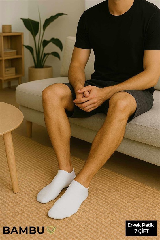 BAMBU Erkek Kutulu 7 Çift Patik Çorap Beyaz