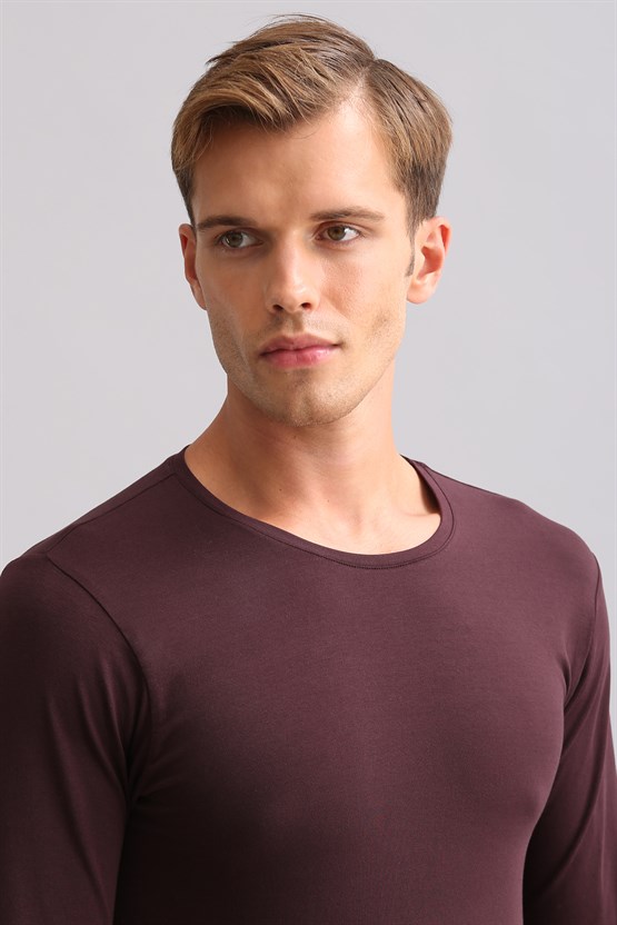 BAMBU HERCULES Slim Fit Bisiklet Yaka Uzun Kollu Erkek Fanila Mor