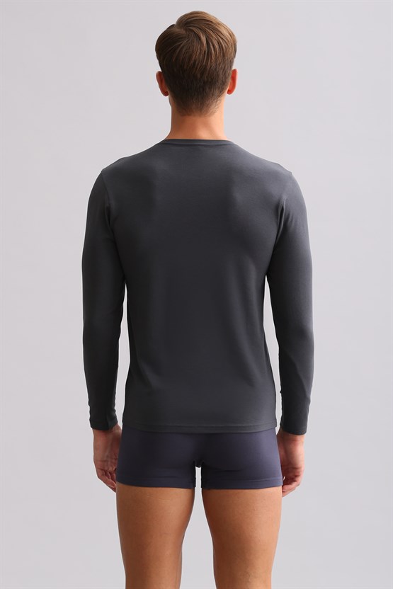 BAMBU HERCULES Slim Fit Bisiklet Yaka Uzun Kollu Erkek Fanila Antrasit