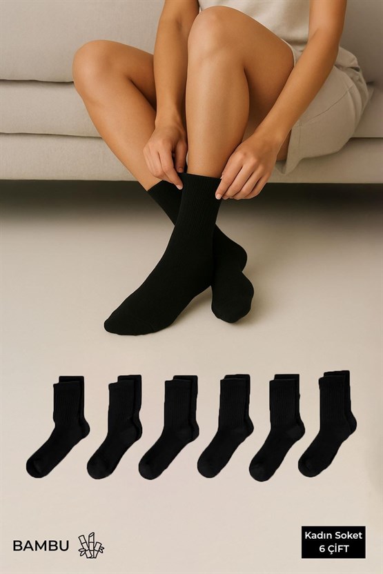 BAMBU Kadın Kutulu 6 Çift Soket Çorap Siyah