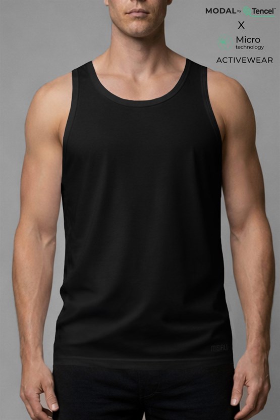 Erkek Activewear Angelino Modal by Tencel Sporcu Atlet Siyah