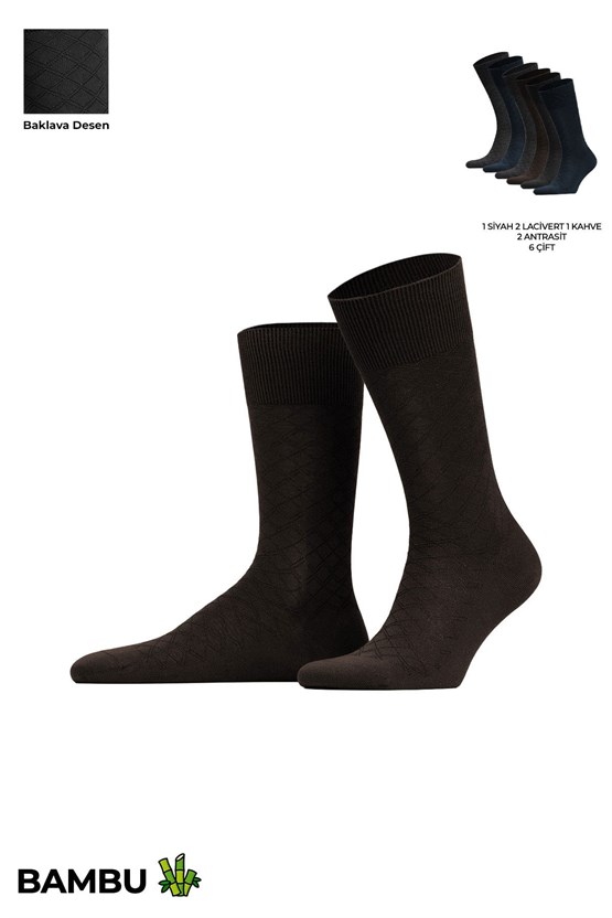 Erkek Bambu 6 Çift Baklava Desenli Süper İnce  Soket Çorap Çok Renkli