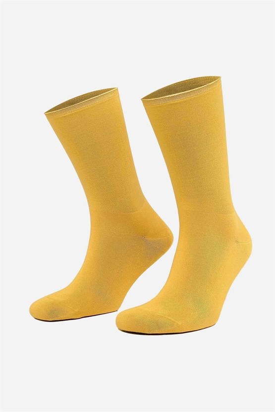 Erkek Bambu Tekli Diabetiker Lastiksiz Soket Çorap Sarı