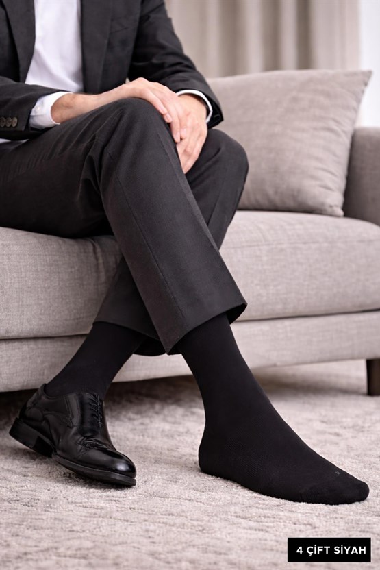 Erkek Dört Mevsim Organik Dörtlü Soket Çorap Siyah