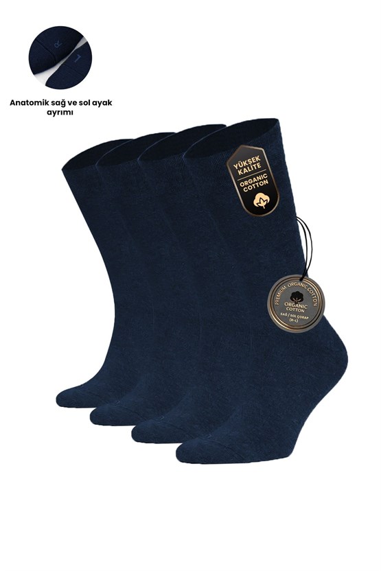 Erkek Dört Mevsim Organik Dörtlü Soket Çorap Lacivert