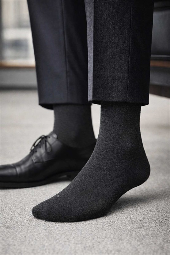 Erkek Dört Mevsim Organik Dörtlü Soket Çorap Antrasit