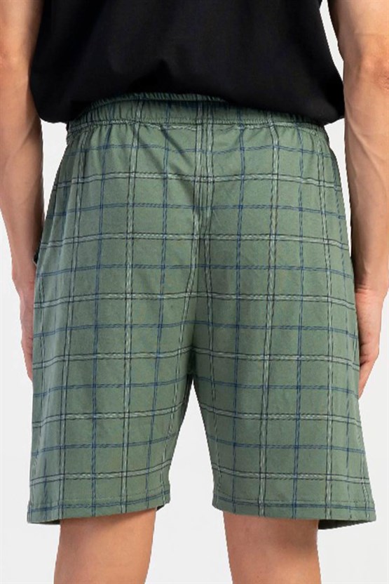 Erkek Ekose Pamuklu Şort Pastel Yeşil