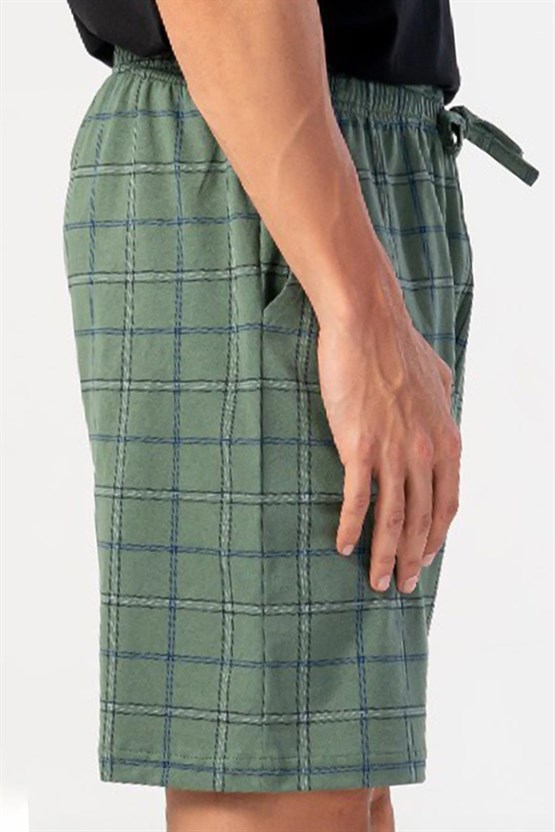 Erkek Ekose Pamuklu Şort Pastel Yeşil