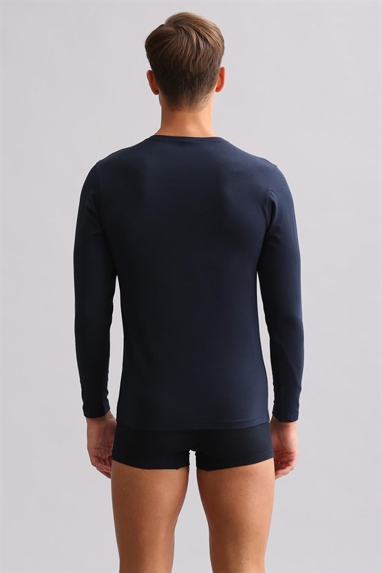 Erkek Modal by TENCEL HERCULES Slim Fit Bisiklet Yaka Uzun Kollu Fanila Lacivert