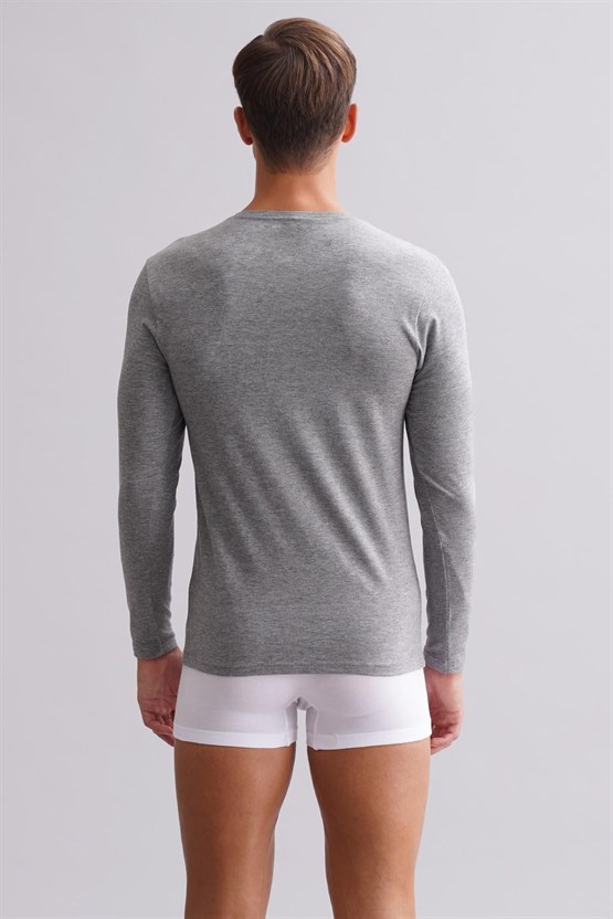 Erkek Modal by TENCEL HERCULES Slim Fit Bisiklet Yaka Uzun Kollu Fanila Gri Melanj