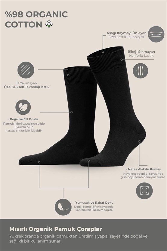 Erkek Pamuklu 6 Çift Düz Süper İnce Soket Çorap Siyah