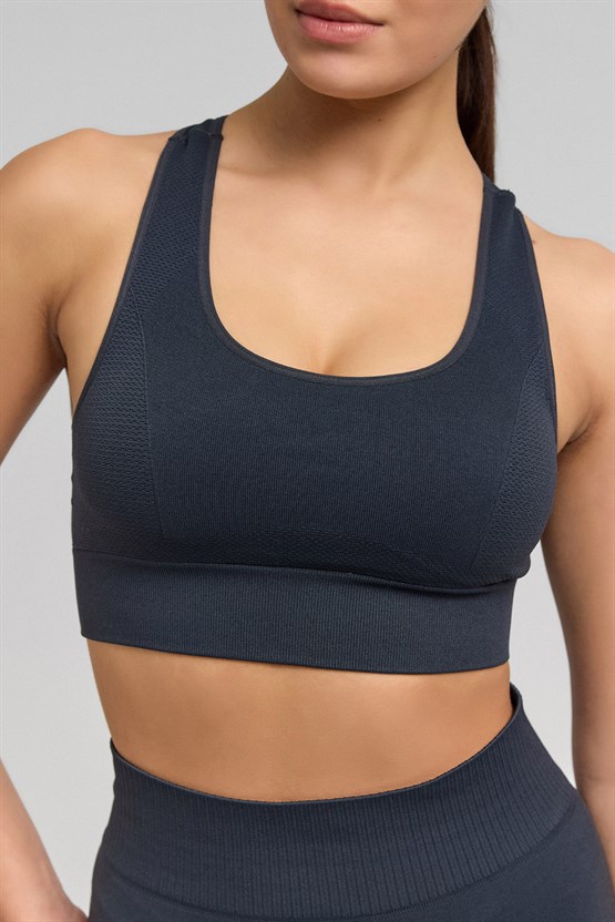 Kadın Activewear Barbara Seamless Ripli Bra Antrasit
