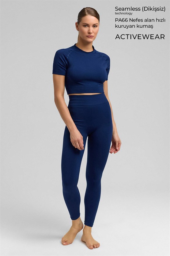 Kadın Annetta Seamless Kısa Kol Tişört Lacivert