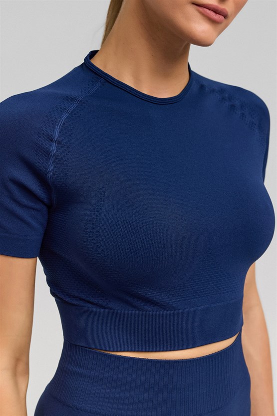 Kadın Annetta Seamless Kısa Kol Tişört Lacivert