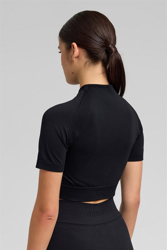 Kadın Annetta Seamless Kısa Kol Tişört Siyah