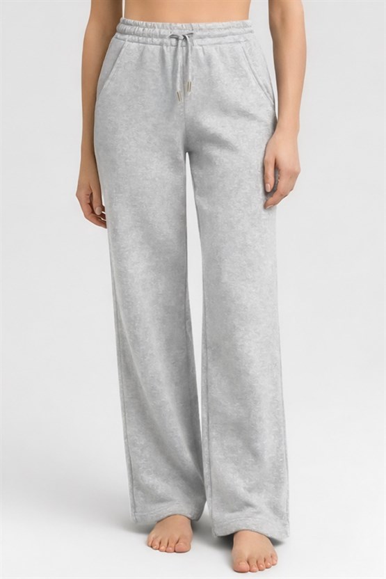 Kadın Düz Paça Pantolon Gri Melanj