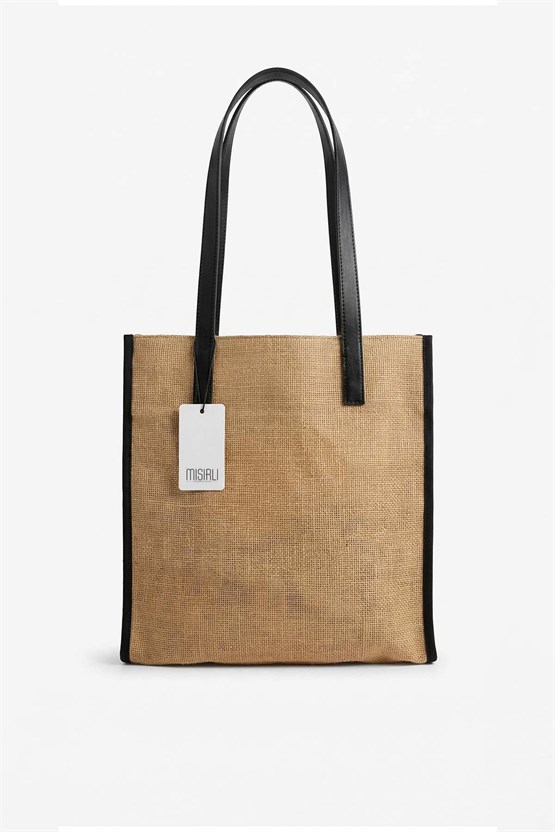 Kadın Hasır Jüt Çanta Vizon