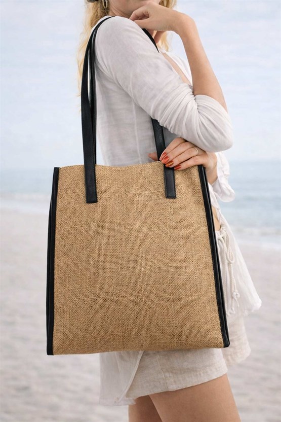 Kadın Hasır Jüt Çanta Vizon