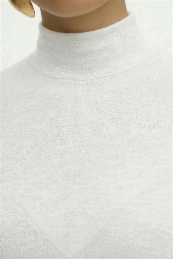 Kadın Kaşmir Ultra Yumuşak Dik Yaka Bluz Beyaz