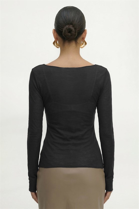 Kadın Kaşmir Ultra Yumuşak Kayık Fanila Siyah