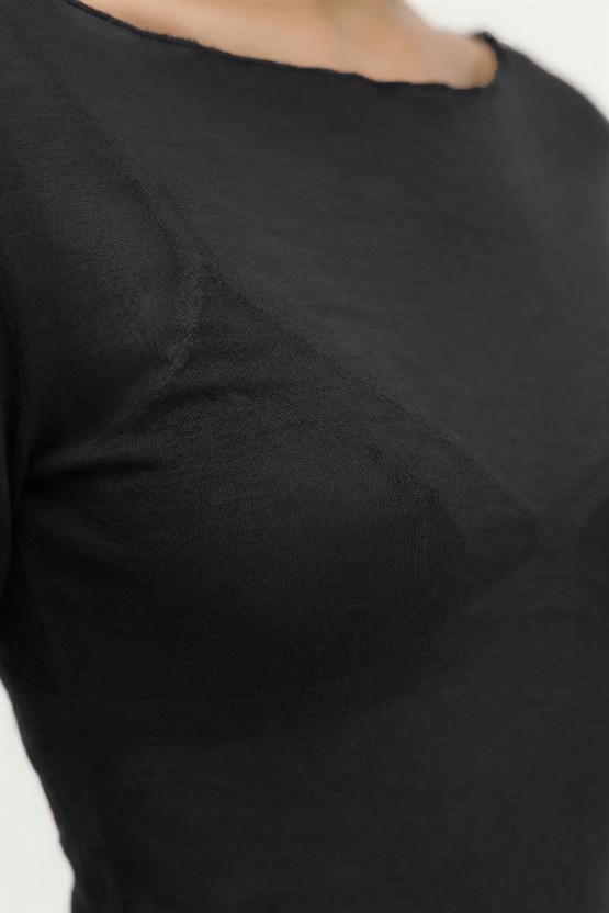 Kadın Kaşmir Ultra Yumuşak Kayık Fanila Siyah