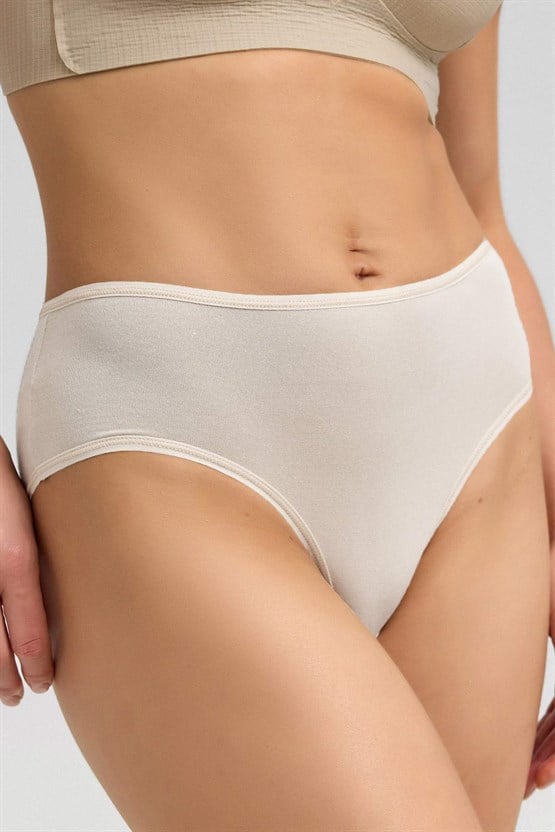 Kadın Micro Modal Yüksek Bel Hipster Ekru