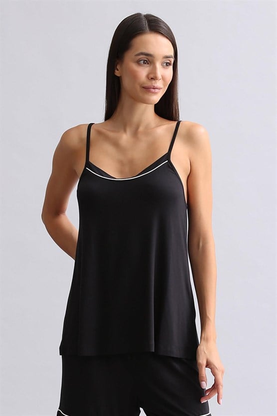 Kadın Modal İnce Askılı Pijama Üst Siyah