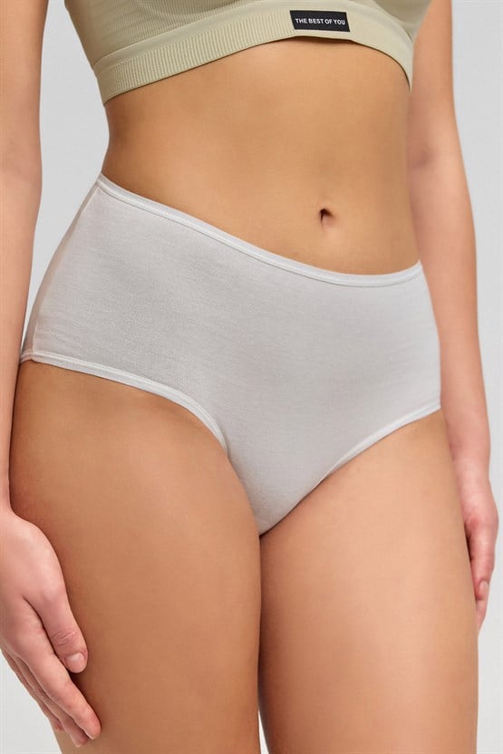 Kadın Modal Yüksek Bel Hipster Külot Ekru