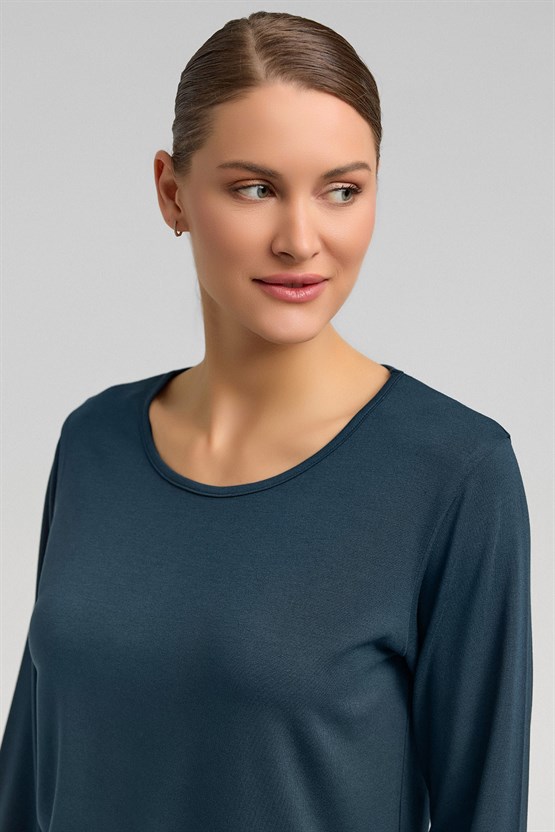 Kadın Örme Uzun Kol Tişört Antrasit