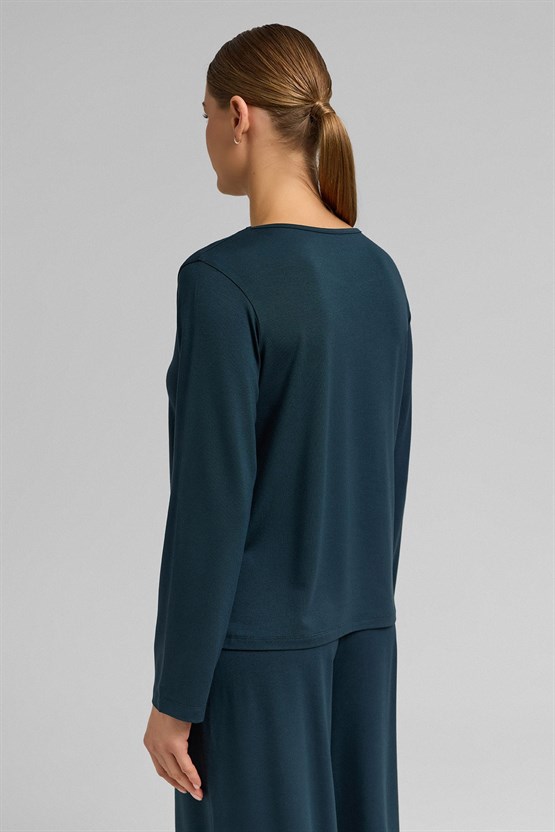 Kadın Örme Uzun Kol Tişört Antrasit