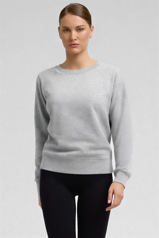 Kadın Orta Sweatshirt Gri Melanj