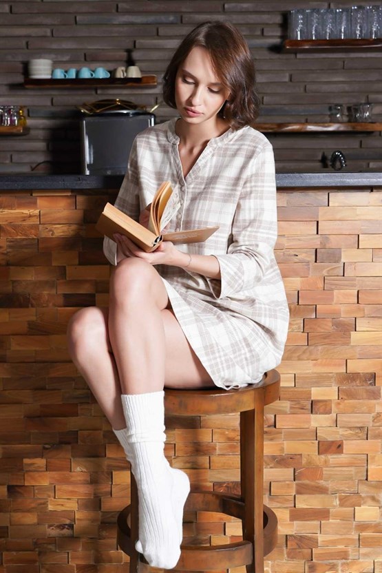 Kadın Pamuklu Ekoseli Gömlek Elbise Pembe