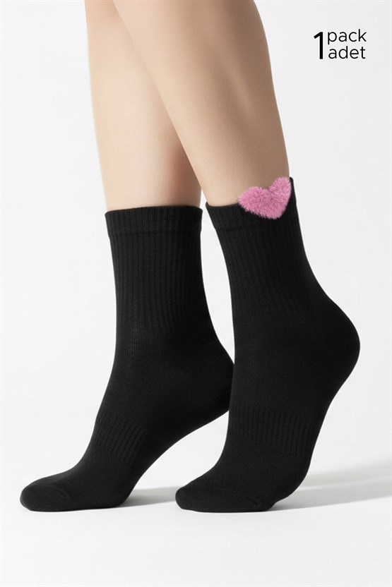 Kadın Pamuklu Kalpli 4 Çift Kısa Konç Çorap Siyah