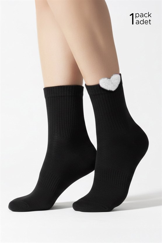 Kadın Pamuklu Kalpli 4 Çift Kısa Konç Çorap Siyah